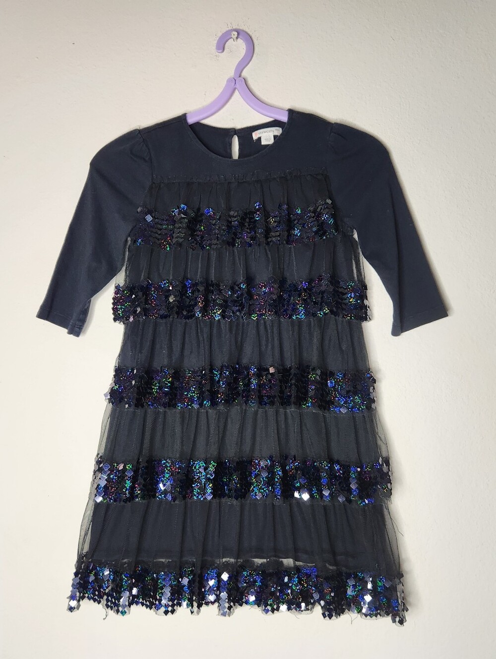 Crewcuts Girls 6 Black Sequin Tiered Dress Long Sleeve